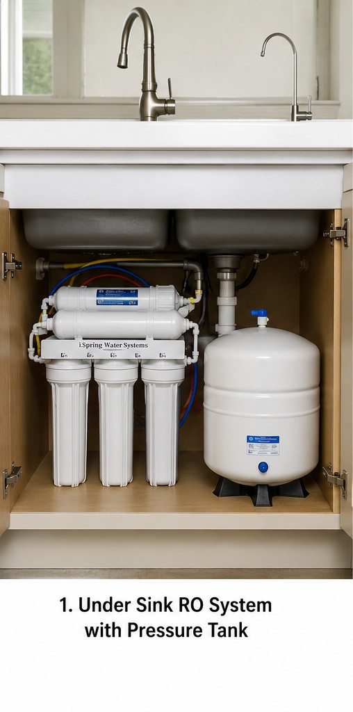 Under-sink reverse osmosis drinking water system with pressure tank